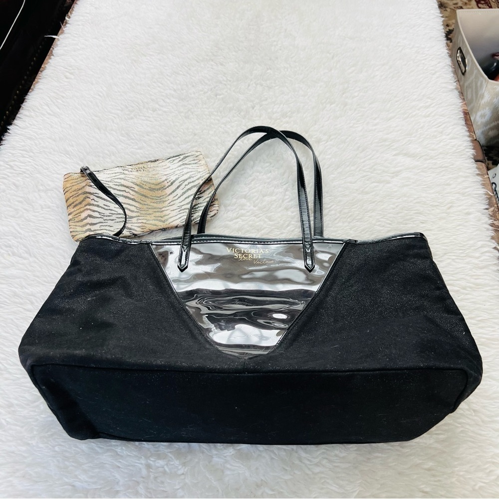 Victoria’s Secret Fabric/Patent Leather/Plastic Weekender Tote Bag w/ Pouch
